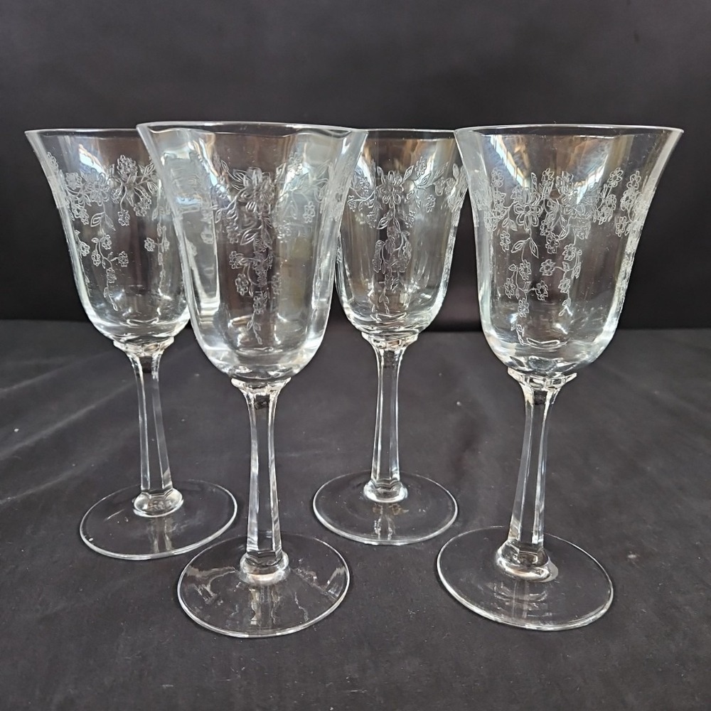 Lenox Castle Garden Wine Glasses 6.5" Crystal Stemware Set of 4